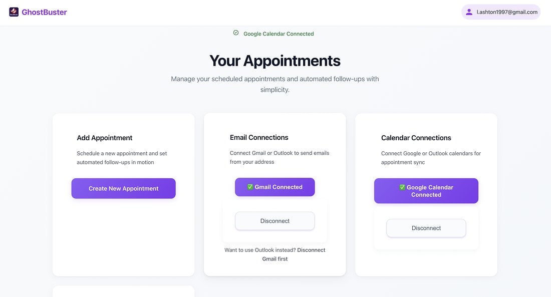 GhostBuster appointments dashboard web application