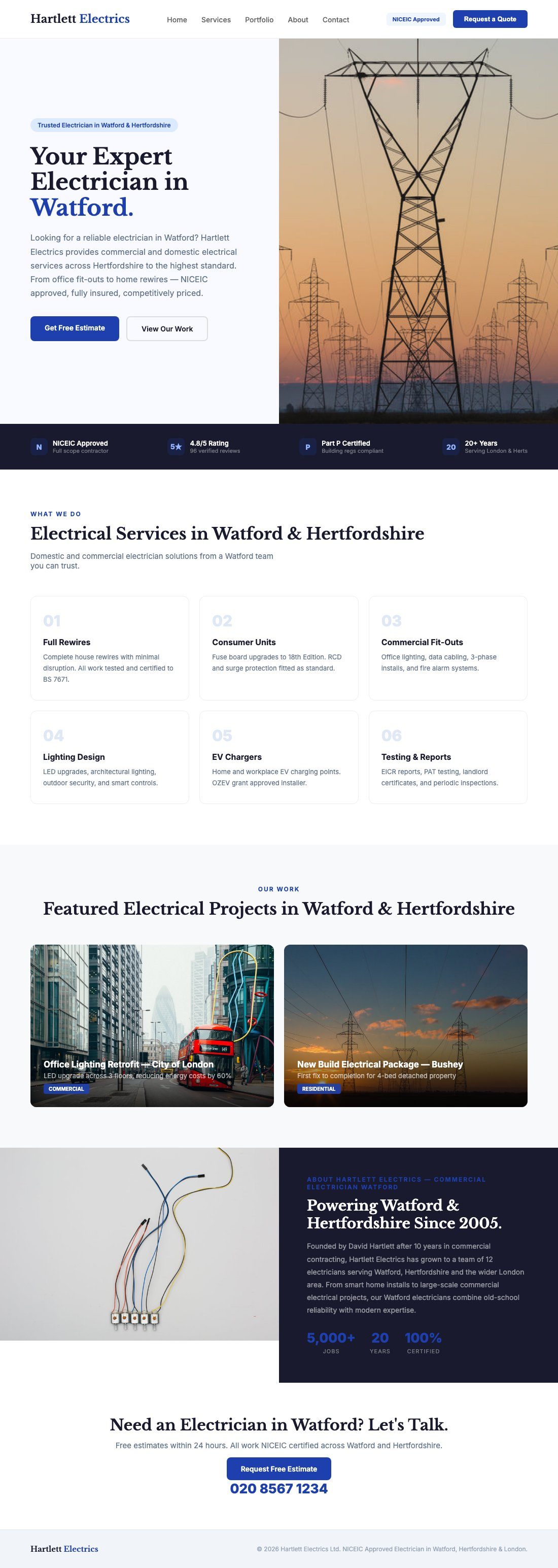 Hartlett Electrics website designed by Slick Digital — commercial and domestic electrical services