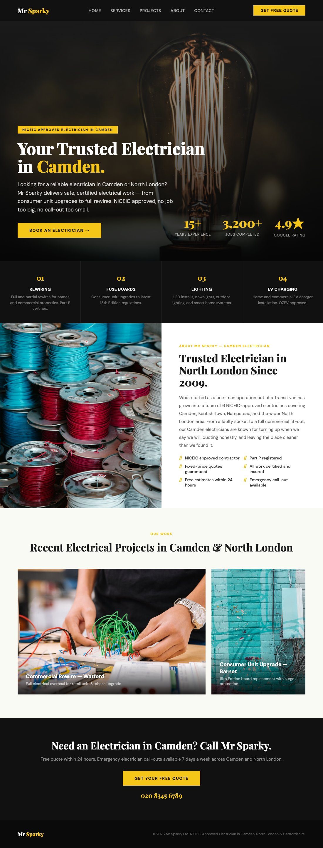 Mr Sparky electrician website designed by Slick Digital — North London and Hertfordshire